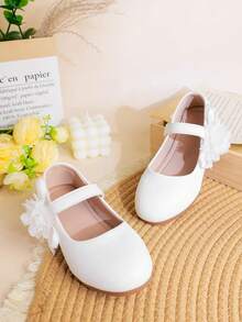 1双时尚纯色碎花装饰女童/儿童平底鞋，舒适耐穿，适合春、夏、秋季穿着。 - 白色 - 查看 4