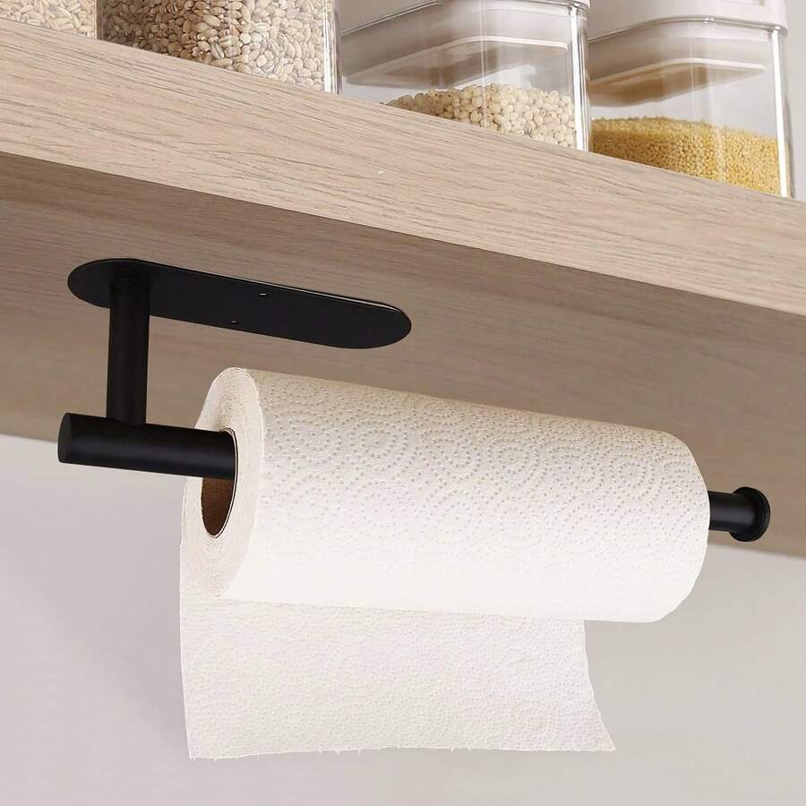 1PC Black Punch-Free Tissue Rack Self-Adhesive Wall Mount For Kitchen Bathroom Storage - 1pc - Black - View 1
