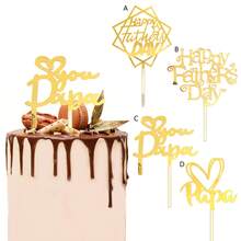 3pcs/1pc Gold & Black Acrylic "Papá" Happy Father's Day Cake Topper, Suitable For Father's Day Birthday Theme Party DIY Cake Decorations - Multicolor - View 1