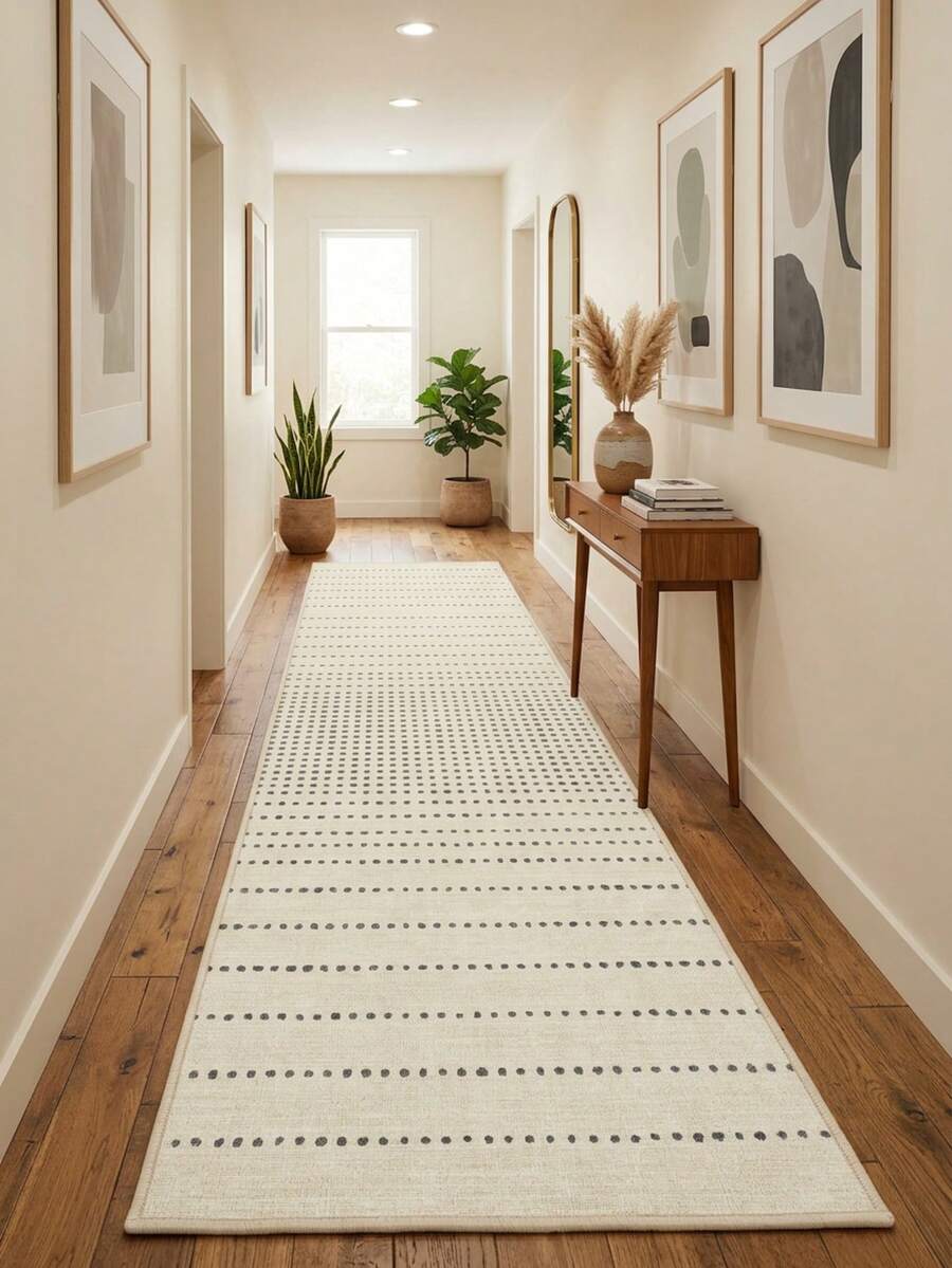 1pc Nordic INS Style Abstract Dot Pattern Rug - Minimalist Modern Cream Tone - Hallway Runner Carpet, Suitable For Bathroom, Kitchen, Entryway, Corridor, Bedside, Living Room, Bedroom, Etc. Soft Washable Rug, Home Decor - Multicolor - View 1