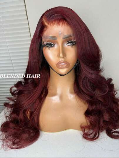 Tóc giả dài 28 inch, kiểu sóng thân, đã tỉa sẵn, ren trước 13x4, mật độ 200, ren trước HD, tóc thật, kiểu sóng thân, màu đỏ rượu vang, tóc pha trộn dành cho nữ, ren trước có tóc con, thích hợp sử dụng hàng ngày và dự tiệc.