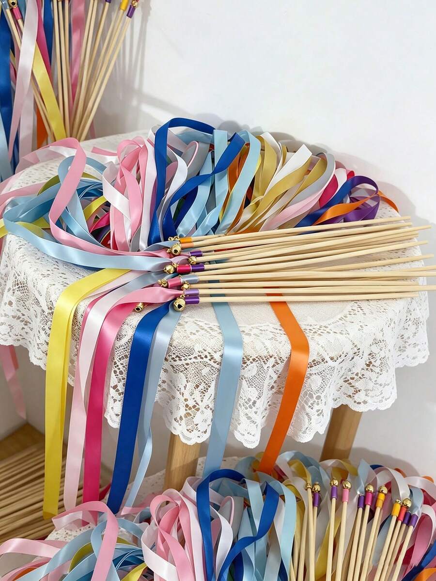 6/3/1 pieza Varitas de cinta de boda con manchas de colores, color mixto, varitas de cinta multicolor con cascabeles dorados, varitas de cinta con cascabeles, varitas de deseos de seda colorida, varitas de hadas para boda, fiesta, accesorios de fotografía