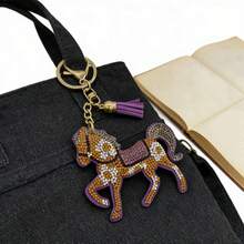 1pc Shiny Horse Keychain, Backpack Accessory Wallet Pendant, Handmade Gift - Brown - View 6