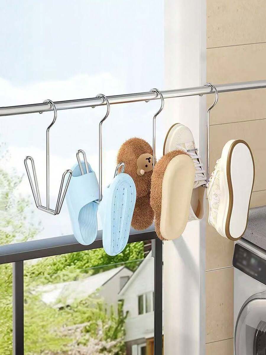 1pc Stainless Steel Shoe Drying Rack, Household Shoe Hanger Rack, Window/Balcony Drying Rack, No Drilling Required - Multicolor - View 1