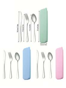 3 piezas Juego de cubiertos portátil, utensilios reutilizables de acero inoxidable, adecuado para picnic, camping, hogar, viaje, trabajo, exterior, cocina, comedor, estudiante, viaje, camping, oficina, regalo de vacaciones - Multicolor - Ver 6