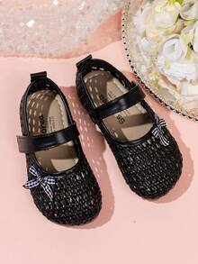 1 Paar Mesh-Netz-Flache Schuhe für Jungen und Mädchen, ganzjährig tragbar, vielseitige Flache Schuhe für den Sommer, Schleifen-Dekoration schöner und süßer, weiche Sohle rutschfest atmungsaktiv modische Kinderschuhe - Schwarz - Übersicht 9