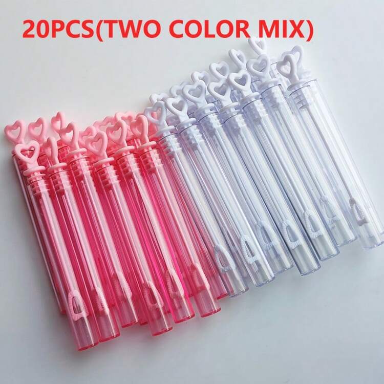Bộ 10/20/50/100 que thổi bong bóng hình trái tim sáng tạo (chai rỗng), dùng trang trí đám cưới/lễ hội/tiệc tùng. - Hồng + Trắng - Xem 15