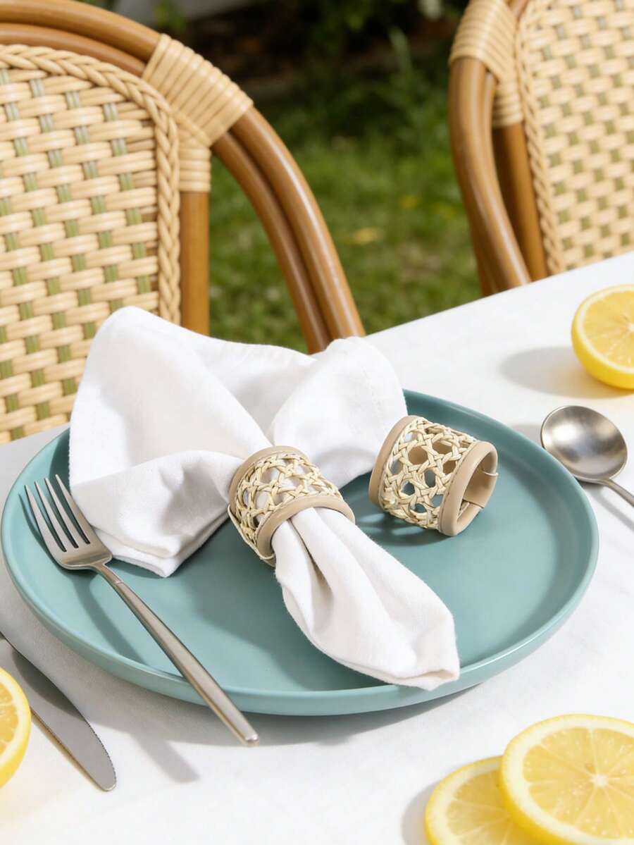 2-12pcs Handmade Woven Mesh Napkin Rings, Suitable For Tabletop Decor, Weddings, Thanksgiving, Daily Use And Home Decoration - Multicolor - View 1