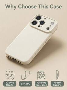 时尚3D爱心侧边手机壳，适用于 17 Pro Max 16 Pro 15 14 Plus 13 12，防震全方位保护软壳 - 米色 - 查看 11