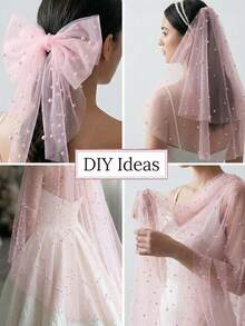 1 pieza Tela de tul rosa perla con perlas incrustadas, cortina de fondo para boda, tela decorativa para vestido de novia, decoración para fiesta de boda, telón de fondo para fotos, mantel, bandera, envoltura de regalo, tul bordado con perlas elegante para manualidades DIY, decoración de ceremonia, ducha nupcial, decoración del hogar, telón de fondo para eventos - Perla rosa - Ver 10