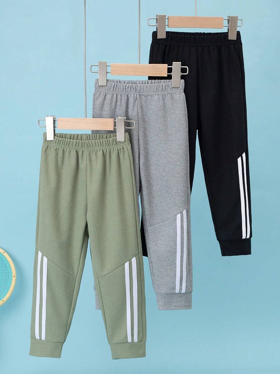 3pcs/Pack Celana Jogging Kasual Anak, Celana Panjang Tipis Selutut untuk Pemakaian Sehari-hari, Cocok untuk Anak Laki-laki Usia 3-12 Tahun, Musim Semi/Panas - MultiWarna - View 1