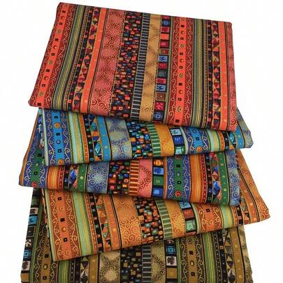 5 Pcs Print Fabric Pieces Retro Pattern, Pre Cut Quilting Cloth Fabric Bundles For Sewing Patchwork Face Protectors DIY Craft, 9.8inchx9.8inch(25cmx25cm)
