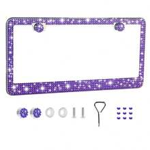 2 paquetes de soportes de matrícula de acero inoxidable premium con diamante de imitación para mujeres, funda de matrícula con cristales de diamante brillantes y brillantes hecha a mano, tapa brillante - Acrílico de acero inoxidable con orificio cuadrado - Ver 21