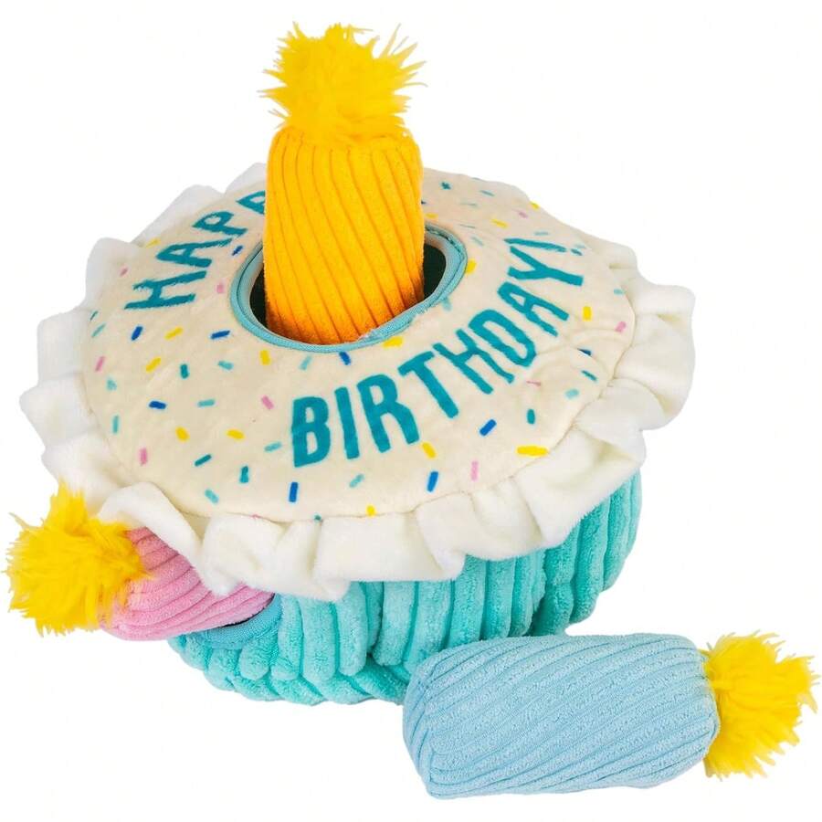 Outward Hound Hide-A-Birthday-Cake Dog Toy – Interactive 2‑In‑1 Plush Puzzle With 3 Squeaky Removable Candles - Squirrel - View 1