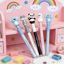 Popular Cartoon Head Erasable Pen With Refill, Full Set Silicone Tip Stationery For Students, Diary Writing. New Cartoon Animal Head Erasable Pen, 0.7mm Tip, Suitable For Elementary And Middle School Students, Refillable To Extend Lifespan, Cute High-Value Stationery, Hot Choice For Back To School Season. - Multicolor - View 3
