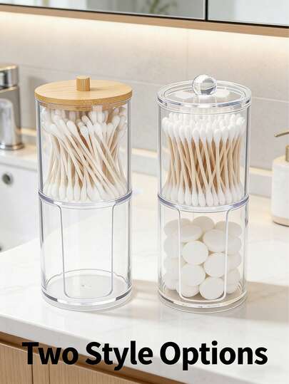 Scatola portaoggetti per lavandino da bagno in plastica/legno con coperchio rotondo trasparente, doppia scatola portaoggetti, scatola portaoggetti per cura personale rimovibile, scatola portaoggetti per piccoli oggetti, scatola portaoggetti per gioielli e cosmetici