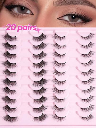 MAGEFY 20 Cặp Mi Giả Mắt Mèo, Mi Giả Lông Chồn 3D Dài Mềm Mại, Kiểu Hoạt Hình Có Thể Tái Sử Dụng, Mi Giả Lông Chồn Mắt Mèo Quyến Rũ, Mi Giả Lông Chồn 3D Mềm Mại Tự Nhiên