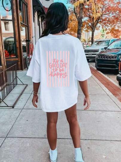 Oversized-Tops für Frühling/Sommer, 100 % Baumwolle, Kurzarm-T-Shirts für Damen, mit witzigem Streifenmuster und dem Aufdruck "Today is a Happy Day", einfarbig, Rundhalsausschnitt, weich und bequem, lässig, Streetwear, Y2K, Strand, Abschlussfeier, Urlaub, Top, Sommer, Frühling, T-Shirt, Fitnessstudio, Sport, Party-Top, Bluse, römisch, Vintage, Karneval, Valentinstag, Maija, Damenoberteile, Frühlingsoutfit, Jersey, Winterkleidung für Damen, Sommer, witzige T-Shirts, Urlaub, Strand, lässig, süße Tops, schwarzes Top, weißes Top, Sommertops, Osterkleidung für Damen, Karneval, alle Jahreszeiten, Büro/Lounge/Zuhause/minimalistisch, Western-Stil, Outfits, amerikanischer Retro-Stil, Unisex, Oberbekleidung, Herbst, Plus-Size-Damenmode, Valentinstag, Karneval, Urlaubs-Top, Sommerparty, Abschlussfeier, Hochzeit, Musikfestival, Feiertag, weißes Top