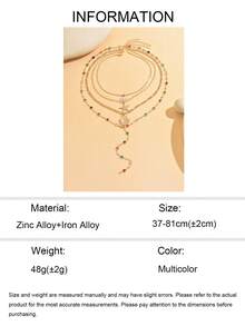 4pcs/Set Fashionable Y-Shaped Colorful Crystal Necklace, Versatile Gold Starfish & Shell Multi-Layer Necklace, Suitable For Daily Wear And Party, Chain Length And Color Order Are Random - Multicolor - View 5