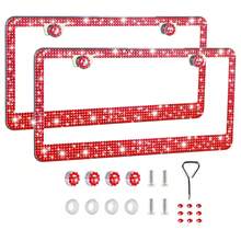 2 paquetes de soportes de matrícula de acero inoxidable premium con diamante de imitación para mujeres, funda de matrícula con cristales de diamante brillantes y brillantes hecha a mano, tapa brillante - Acrílico de acero inoxidable con orificio cuadrado - Ver 9