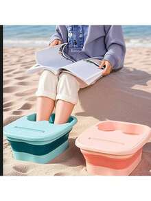 1pc Foldable Foot Spa Basin, Folding Foot Bath Tool, Foot Massage Device, Thick Plastic Portable Foot Tub For Home & Dorm, Bathroom Accessory, Suitable For Home & Travel (Random Color & Style) - Multicolor - View 3