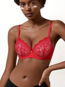 Women's Red Lace Padded Bra - Comfortable Lift & Support, Suitable For Daily Wear And Dates - Red - View 8