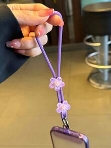 Fashionable Floral Solid Color Adjustable Lanyard, Wrist Strap, Creative Pendant With Phone Clip - Multicolor - View 4
