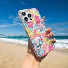 Flores EstéTica 1Pc 1Pcs Funda Protectora Transparente Anti-Caída de TPU con Patrón de Flores Coloridas para Teléfono Móvil, Adecuada para 15 14 13 12 11Promax XS Max XR X XS 8 7 PlusGIF-FOR-YOU Fundas para Teléfono Summer 17 Pro Case 17 Plus Case 15 Case 16 Case 16 Plus Case - Color 1 - Ver 1