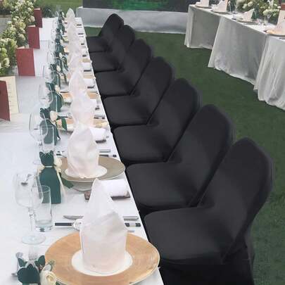 1pc/4pcs/6pcs/10pcs/20pcs/30pcs/50pcs Black Milk Silk Square Chair Covers, Classic Minimalist Design, High Elasticity Solid Color Banquet Chair Dust Covers, Removable And Washable, Suitable For Dining Room, Living Room, Kitchen, Hotel, Banquet Chair Protector Covers, Autumn Decor, Room Decor, Back To School, School Supplies