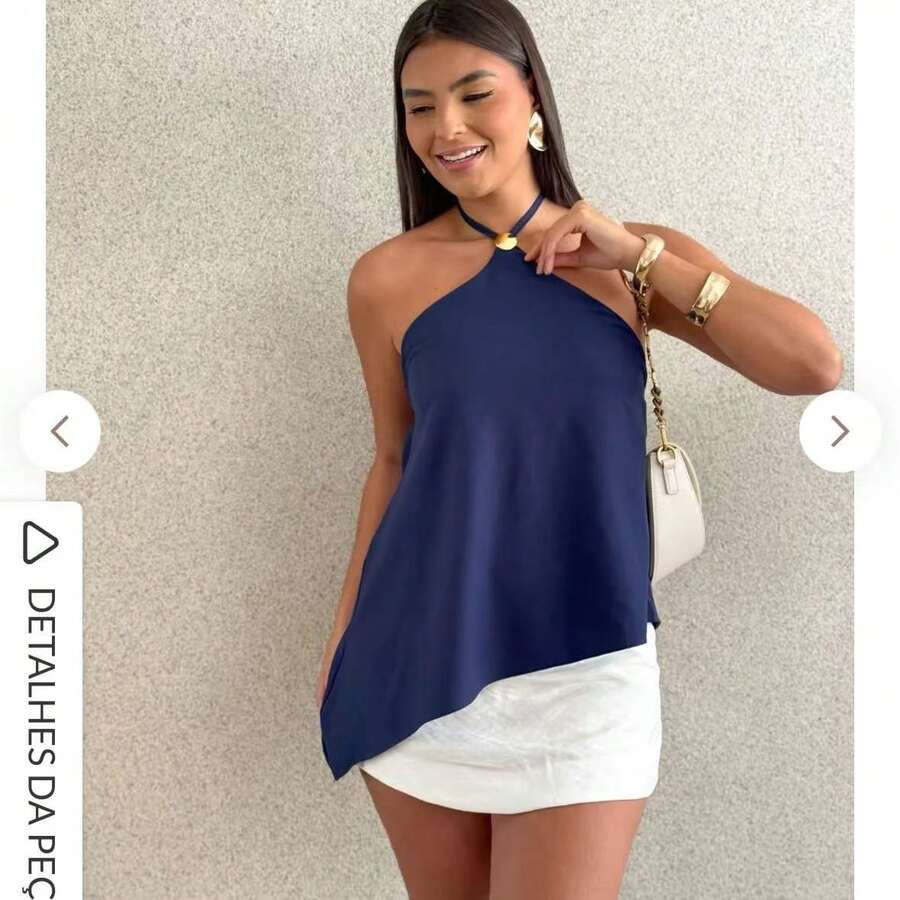 Women's Asymmetrical Blouse With Lace Ruffle, Nightgown Style, Casual, Winter 2026, High Neck, Formal - 藏蓝色 - 查看 1