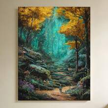 Enmarcado 1 pieza, con marco,  [2D Plano] Arte Divertido Estilo Manga Fantasía, Impresión en Lienzo, Bosque Mágico, Arte de Paisaje Fantástico, Arte de Bosque Mágico Brillante Fantasía, 2D Plano - Enmarcado - Ver 6