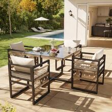 Hand-Made Gartensofa-Set For 8 Personen / Aus Robustm Eisen Mit 8 Beigen Kissen / Inkl. 2 Tische Aus Sicherheitsglas & 8 Sesseln / Wetterfeste Terrassenmöbel - Beige+Black - View 4