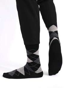 1 đôi tất nam màu đen họa tiết Argyle, kiểu dáng Anh Quốc, thoải mái, tối giản, dài đến giữa bắp chân. - Nhiều màu - Xem 6
