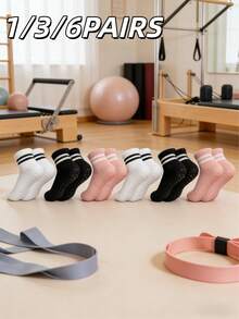 1/3/6 paires de chaussettes de yoga antidérapantes pour femmes, adaptées pour le yoga, le pilates, le ballet, le port à l'hôpital avec un design antidérapant - Multicolore - Voir 1