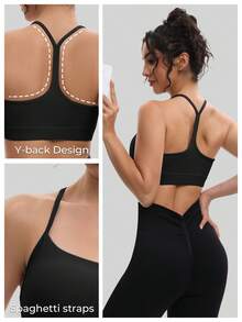 MathCat 2PCS,Women's Y-Back Padded Sports Bra, Thin Strap Racerback Design, Fitness Yoga Tank Top, Suitable For Elliptical Trainers And Stair Climbers. - 黑色+灰紫色 - 查看 3