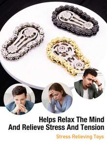 1个金属链轮齿轮玩具，减压焦虑手转飞轮小工具，感官立方体手指旋转自行车链条玩具，机械EDC新奇玩具，成人习惯养成玩具，辅助冥想，改善多动症、注意力缺陷障碍，适合深度思考，可用于派对、办公室、家庭、旅行，是送给朋友、家人、毕业生、生日、周年纪念日、圣诞节、感恩节、复活节、新年、万圣节的理想礼物 - 彩色 - 查看 4