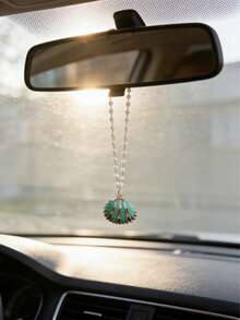 Adorno colgante para espejo retrovisor de coche con conchas naturales y perlas, accesorio de decoración de lujo para coche - A - Ver 5