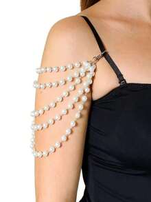 1pc Multi-Layer Pearl Shoulder Chain, European And American Fashion Evening Party Dress, Lingerie Accessory, Vintage Bridal Wedding Accessory Body Chain - Bạc - Xem 7