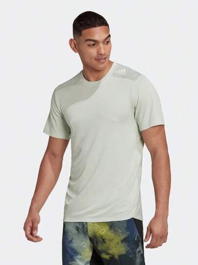  adidas 純色運動休閒圓領短袖T卹 男款 抹茶色