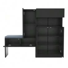 Modern 2-In-1 Shoe Cabinet With Curved Doors: Soft-Close Hinged Door, Height-Adjustable Compartments And Upholstered Bench, White, 130 * 35 * 110 Cm. - 黑色 - 查看 8