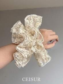 1pc Vintage Floral Lace Scrunchie, Unique Countryside Style Hair Accessory, Spring/Summer New Arrival Travel Accessories Ponytail Holders Hair Elastics Hair Rubber Bands Hair Rope - Multicolor - View 3