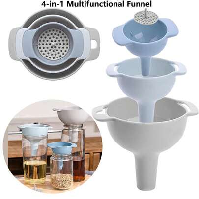 4-In-1 Funnel Set - Kitchen Funnel With Removable Filter, Suitable For Pouring Cooking Oil, Liquids, Granules And Powders