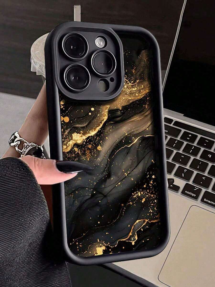 Funda protectora para teléfono suave, impermeable y resistente a arañazos con patrón de mármol pintado en negro, tallado, perforación simple y gruesa, compatible con iPhone16/iPhone16Pro/iPhone16ProMax/iPhone16Plus, iPhone15XR/7/8, iPhone15ProMax, iPhone12ProMax, iPhone13ProMax, iPhone14ProMax, iPhone13, iPhone14, iPhone11, iPhone12p14, iPhone14Pro, iPhone11Pro, teléfonos móviles, bolsos, accesorios para móviles, fundas para teléfonos, decoración de interiores, accesorios, fundas transparentes para teléfonos, verano, correas para teléfonos, fundas para teléfonos de hombre, fundas para teléfonos de mujer, protección para teléfonos móviles, accesorios de playa, regalos de fresa, fundas protectoras para teléfonos.