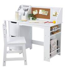 Gaderth Study Desk And Chair Set, Learning Desk For Kids - Features Bookshelf, Bulletin Board, Cabinets- Perfect For Children Ages 3-8 - White - View 1