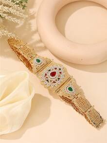 Catena per vita da sposa di lusso per donne, cintura placcata oro con filigrana e gemme rosse e verdi, cintura da vita marocchina e turca da sposa, regalo per addio al nubilato, accessorio per abito da sposa, adatto per estate e spiaggia - Dorato - Visualizzare 4