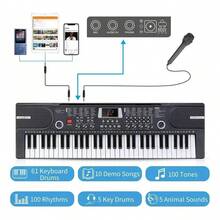 Teclado Musical 61 Teclas Profesional Para Estudiar - Negro - Ver 4