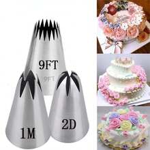 3pcs DIY Cream Cake Icing Pipe Nozzle Pastry Tips 2D Rose Cake Nozzle Open Star Cake Decoration Tool 1m 9FT, Cake Decoration Supplies Pipe Tips, Pipe Nozzle Decoration Tips, Baking Tools, Cream, Icing, Birthday Cake, Cake, DIY Art - Silver - View 2