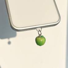 1pc Green Apple Artificial Fruit Phone Dust Plug Pendant Charm Accessory Decoration Protector Compatible With Iphone Type-C Port - Green - View 3