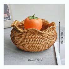1个藤编波浪边圆形托盘水果盘厨房收纳篮水果蔬菜篮手工藤编收纳篮 - 棕色 - 查看 16