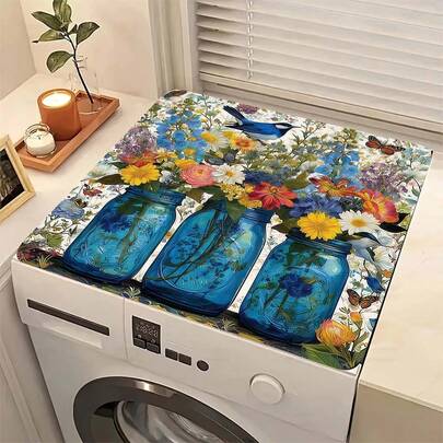 1 pieza Felpudo de secado absorbente con estampado floral, súper absorbente, oculta manchas, con respaldo de goma, uso múltiple para secar en la cocina y el hogar, apto para rejillas de platos, cafeteras, lavadoras, máquinas de espresso